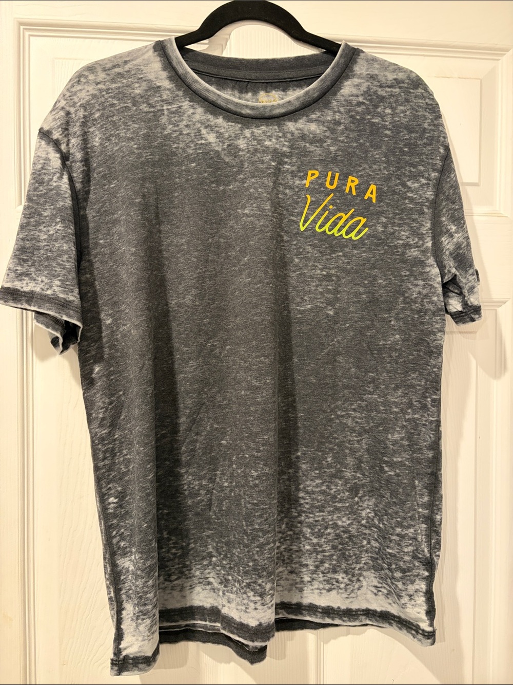 Pura Vida Washed Charcoal Short Sleeve Tee with Yellow Logo